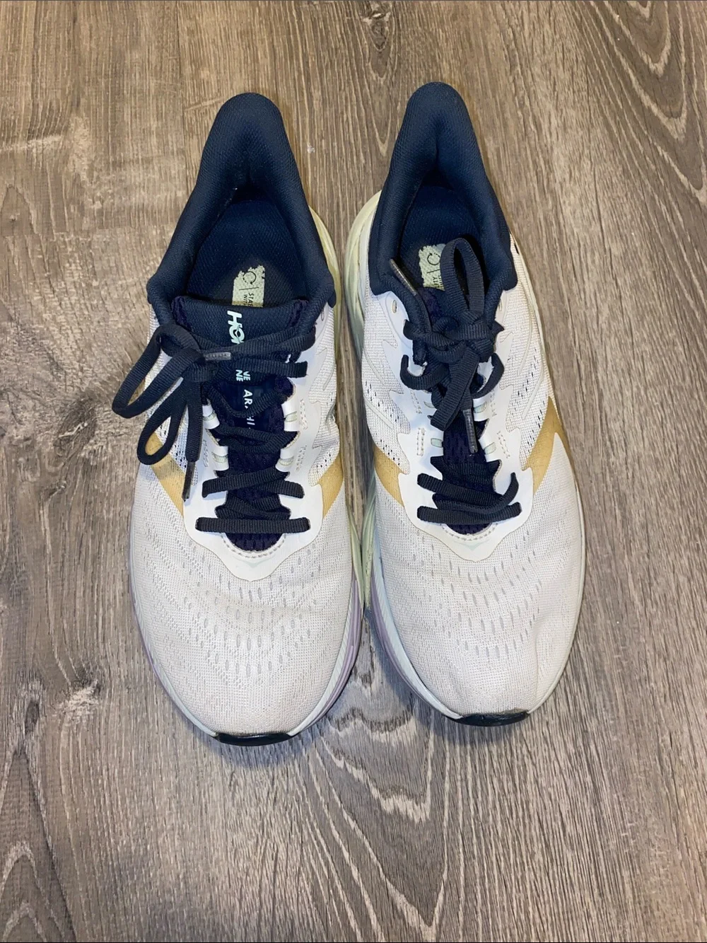 Hoka Women's Running Shoes in White, Navy & Gold - Picture 2 of 4